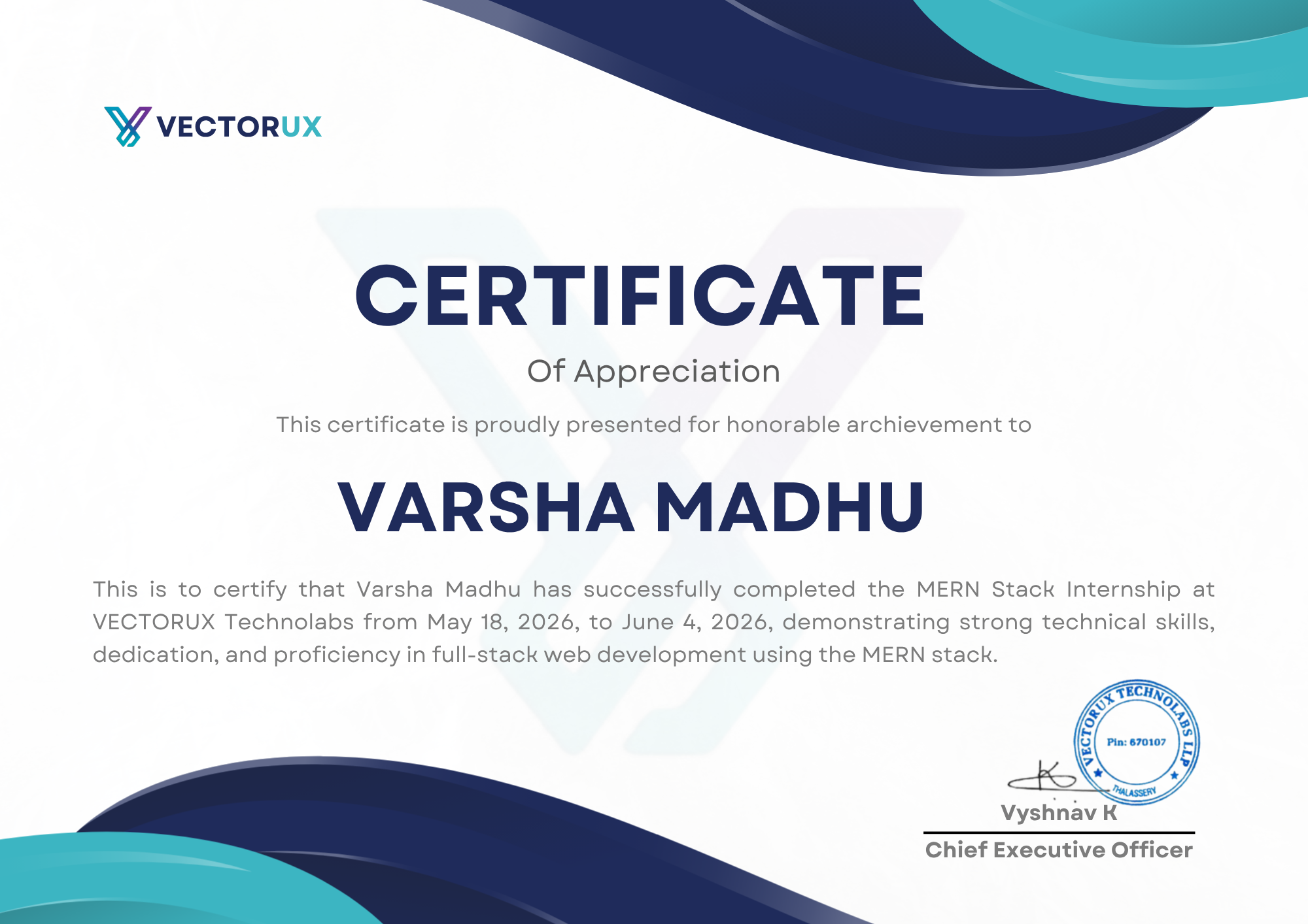 Internship Certificate